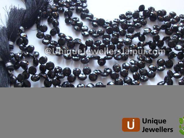 Black Spinel Faceted Coin Beads